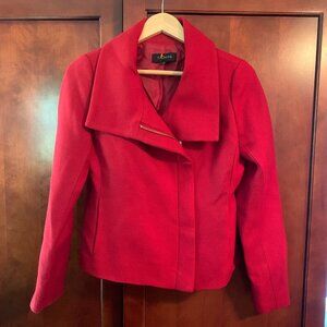 WOMENS - sz 2 Talbots Red Wool Blend jacket Asymmetrical Moto Zip Up